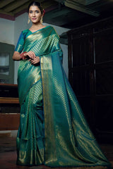 Teal Green Art Silk Zari Saree