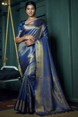 Navy Blue Art Silk Zari Saree