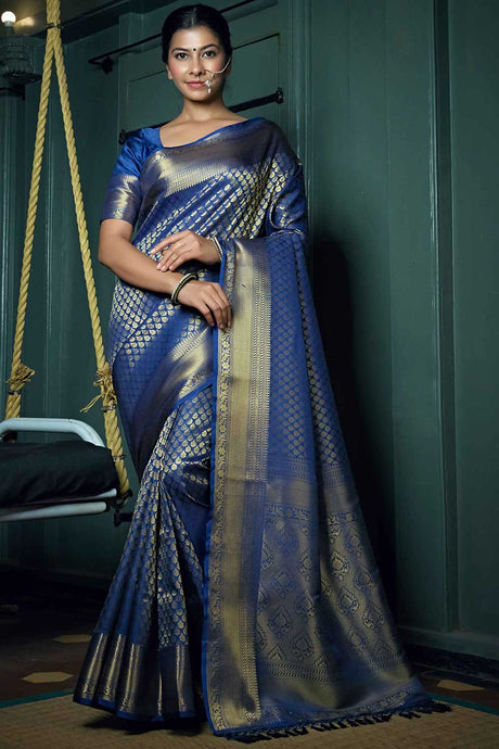 Navy Blue Art Silk Zari Saree