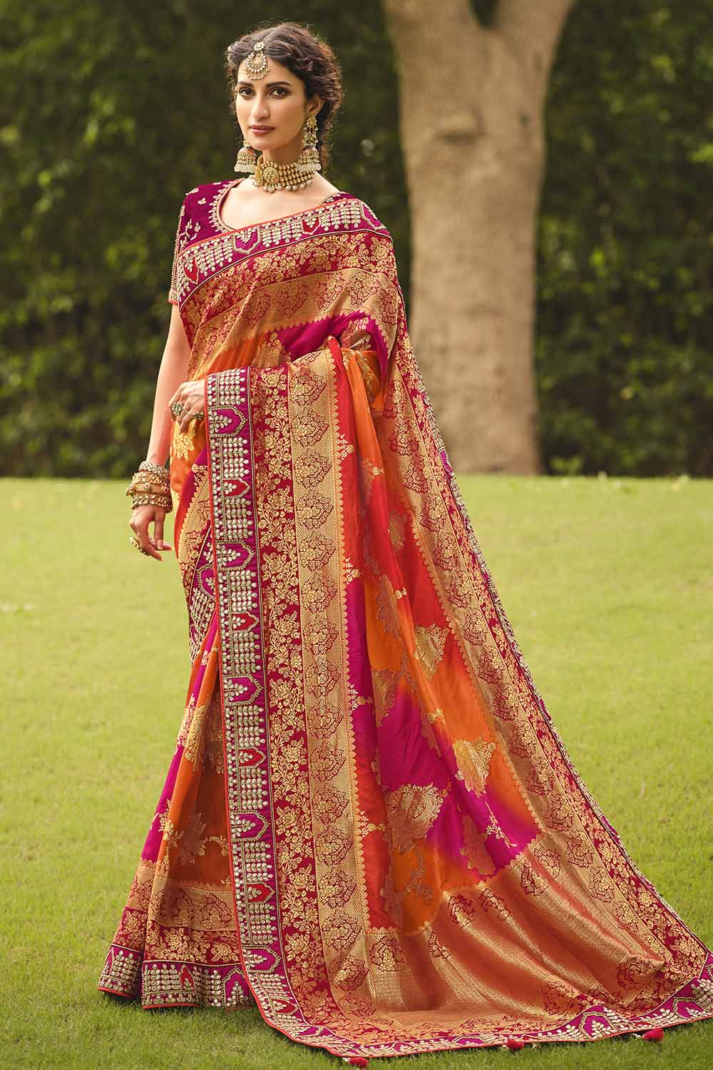Buy Dola Art Silk Woven Saree in Orange