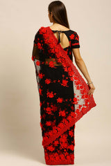 Net Embroidered Saree In Black