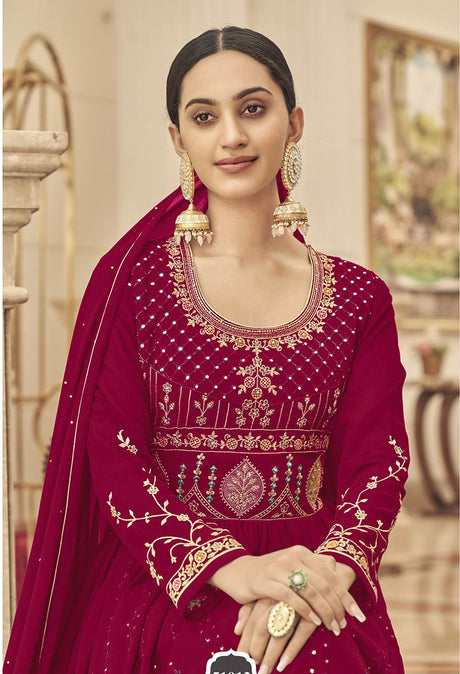Rani-Pink Georgette Embroidered Ethnic Suits
