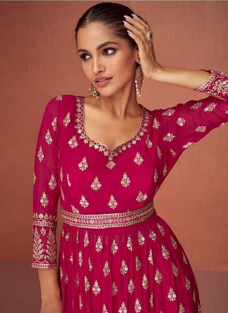 Hot-Pink Georgette Embroidered Salwar Kameez