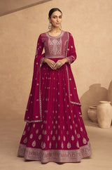 Magenta Georgette Embroidered Ethnic Suits