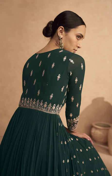Teal Georgette Embroidered Ethnic Suits