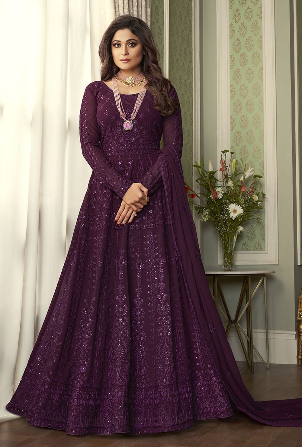 Purple Georgette Embroidered Anarkali Salwar Kameez