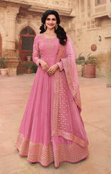 Pink Dola Silk Embroidered Anarkali Salwar Kameez