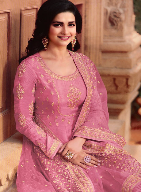 Pink Dola Silk Embroidered Anarkali Salwar Kameez