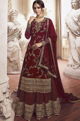 Faux Georgette Embroidered Suit Set Dress Material in Red