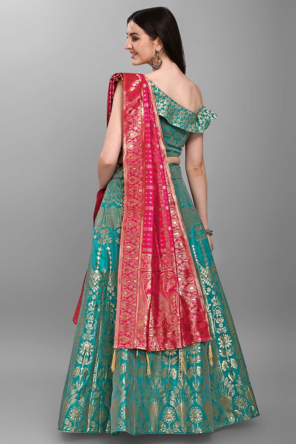 Sea Green Jacquard Woven Lehenga Choli