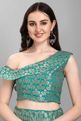 Sea Green Jacquard Woven Lehenga Choli