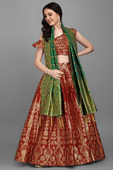 Red Jacquard Woven Lehenga Choli