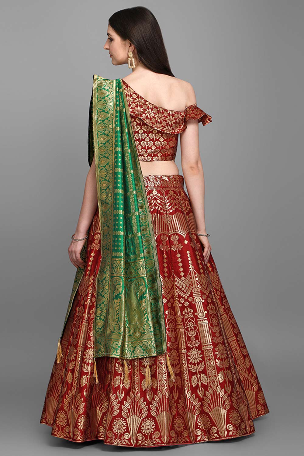 Red Jacquard Woven Lehenga Choli