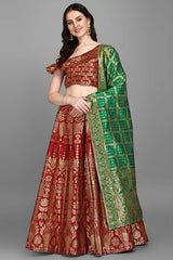 Red Jacquard Woven Lehenga Choli