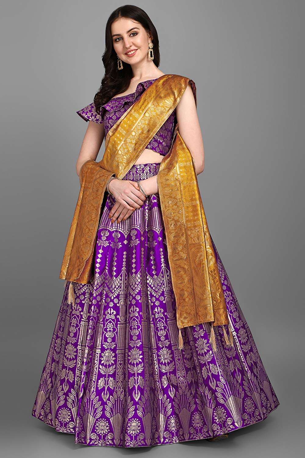 Violet Jacquard Woven Lehenga Choli