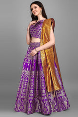 Violet Jacquard Woven Lehenga Choli