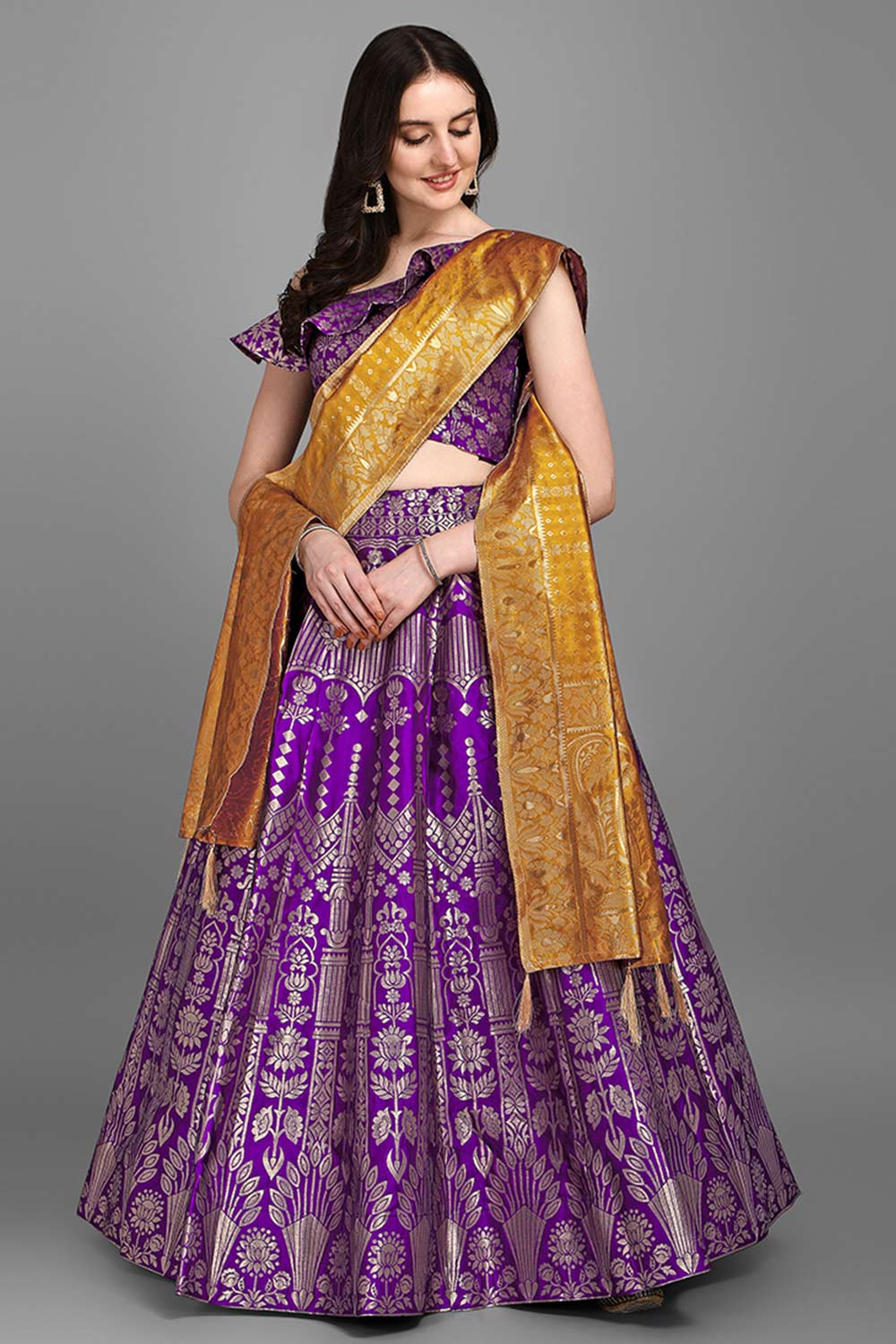 Violet Jacquard Woven Lehenga Choli