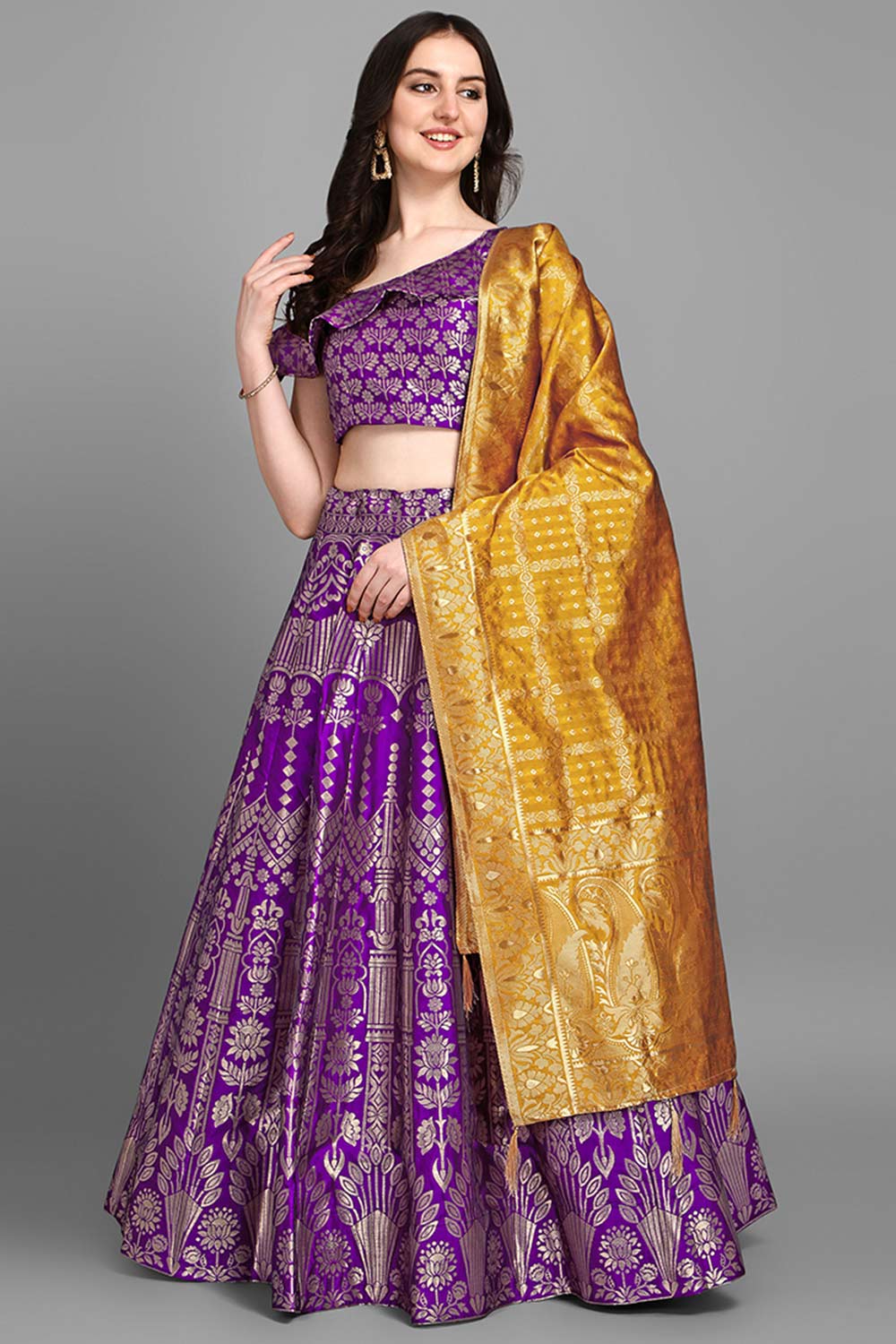 Violet Jacquard Woven Lehenga Choli