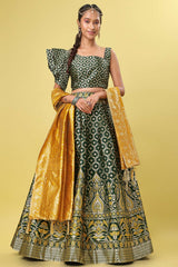 Dark Green Jacquard Woven Lehenga Choli