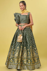 Dark Green Jacquard Woven Lehenga Choli