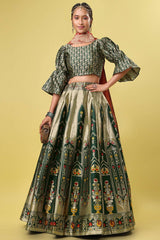 Dark Green Jacquard Woven Lehenga Choli