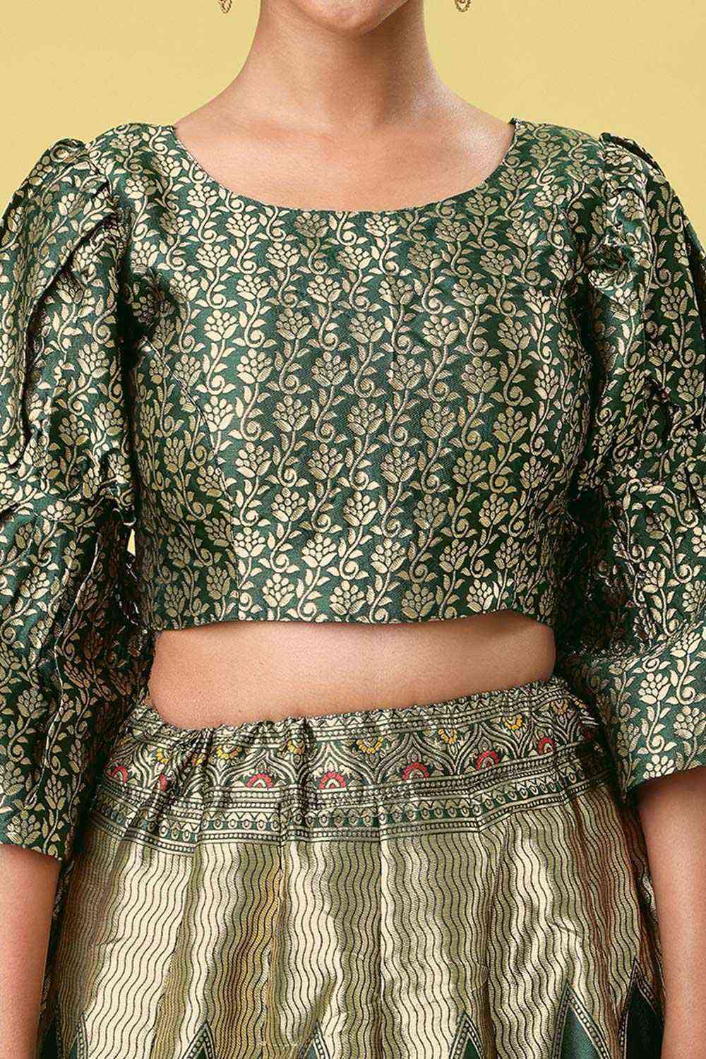 Dark Green Jacquard Woven Lehenga Choli