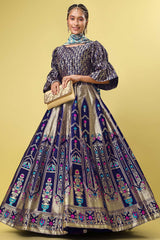 Navy Blue Jacquard Woven Lehenga Choli