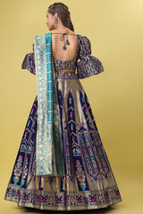 Navy Blue Jacquard Woven Lehenga Choli