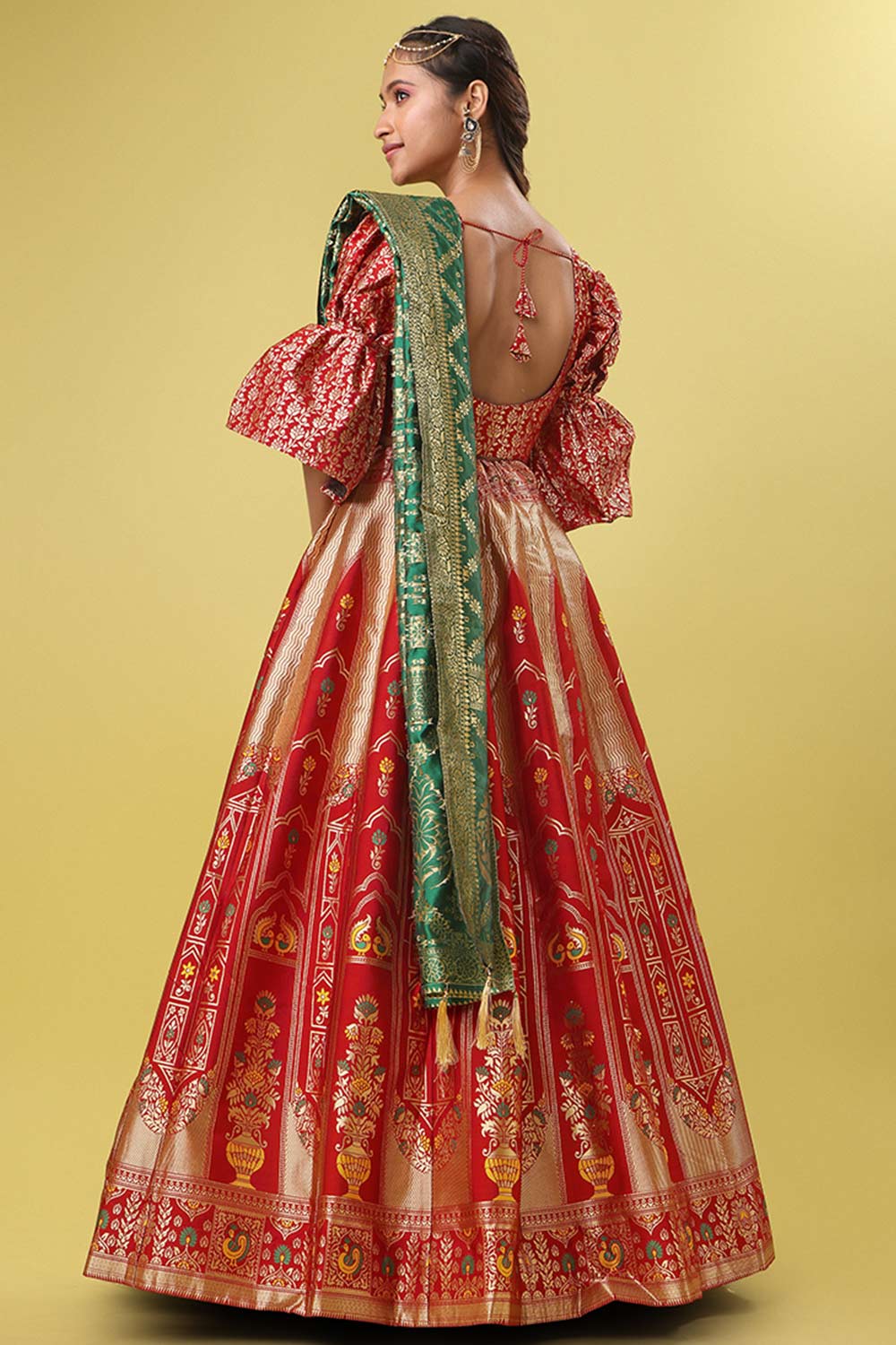 Red Jacquard Woven Lehenga Choli