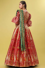 Red Jacquard Woven Lehenga Choli