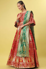 Red Jacquard Woven Lehenga Choli