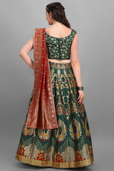 Dark Green Jacquard Woven Lehenga Choli