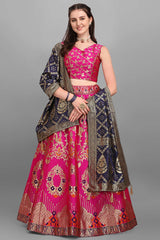 Rani Pink Jacquard Woven Lehenga Choli