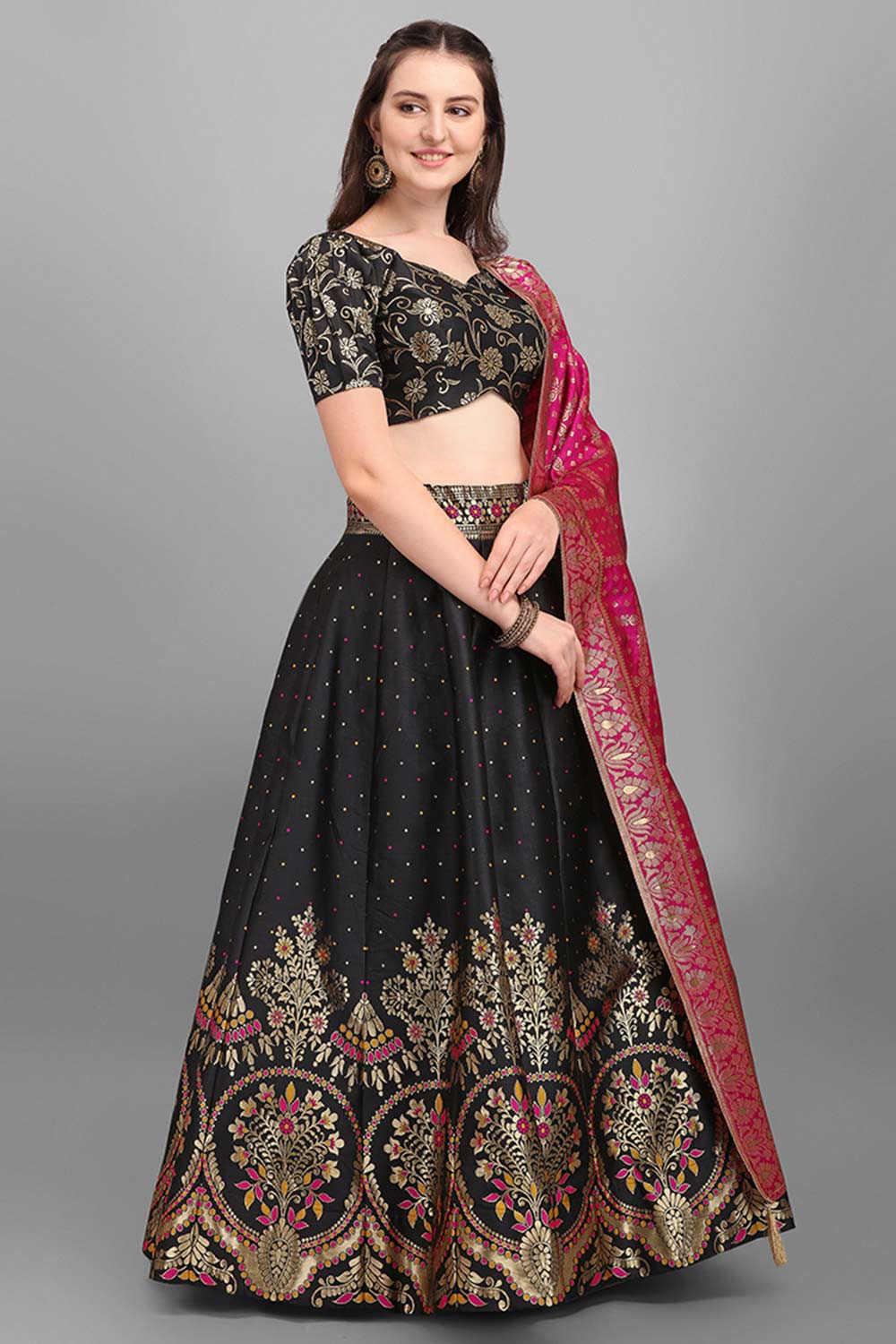 Black Jacquard Woven Lehenga Choli