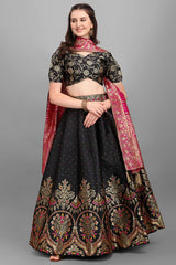 Black Jacquard Woven Lehenga Choli