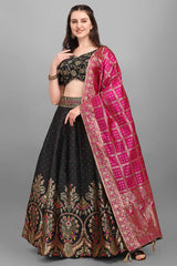 Black Jacquard Woven Lehenga Choli