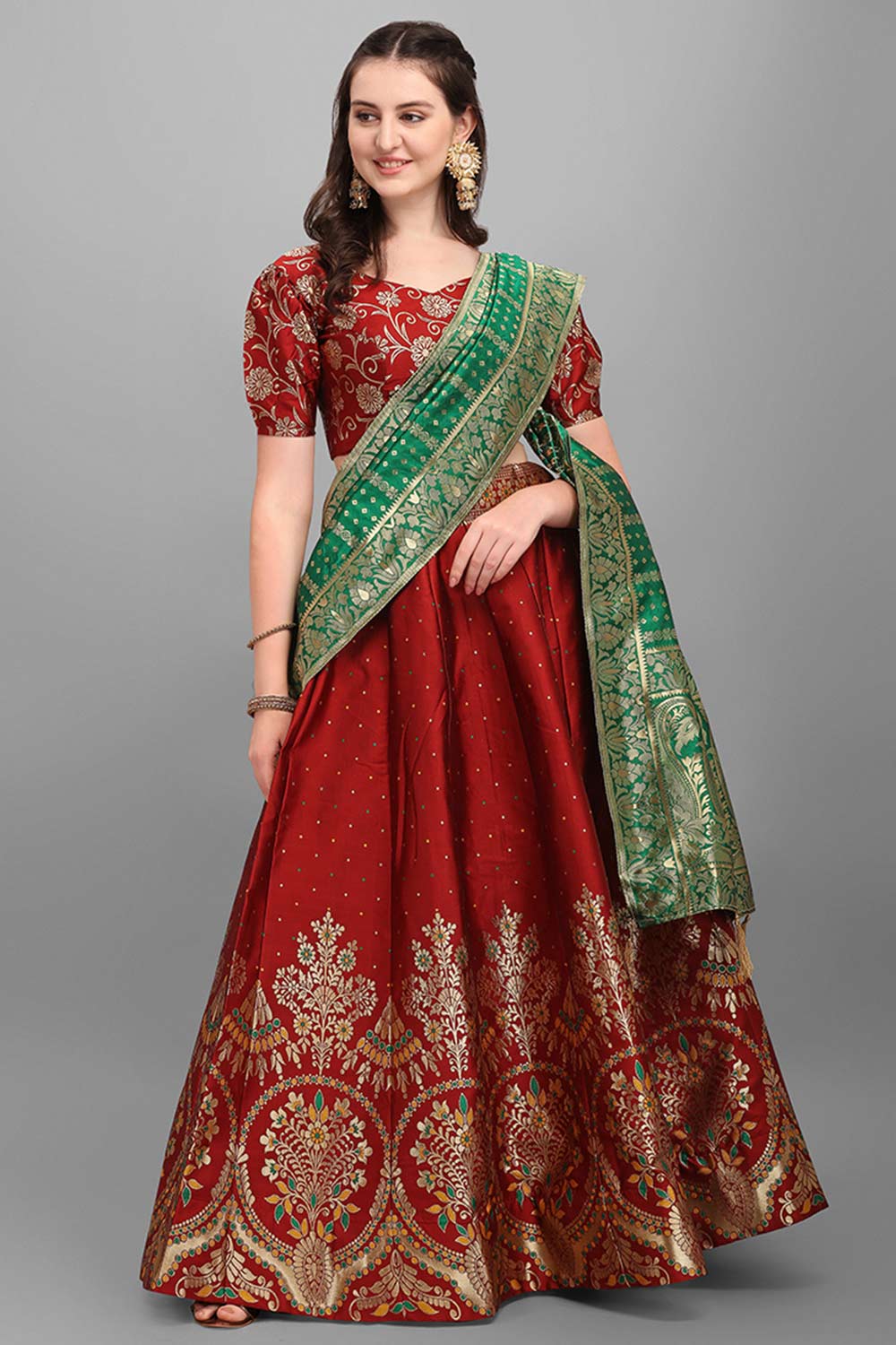 Maroon Jacquard Woven Lehenga Choli