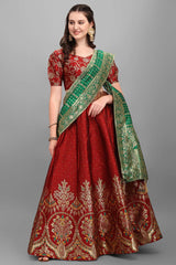 Maroon Jacquard Woven Lehenga Choli