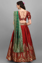 Maroon Jacquard Woven Lehenga Choli