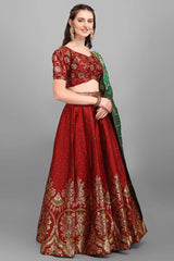 Maroon Jacquard Woven Lehenga Choli