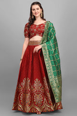 Maroon Jacquard Woven Lehenga Choli