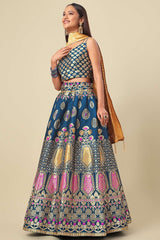 Teal Jacquard Woven Lehenga Choli