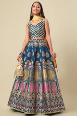 Teal Jacquard Woven Lehenga Choli