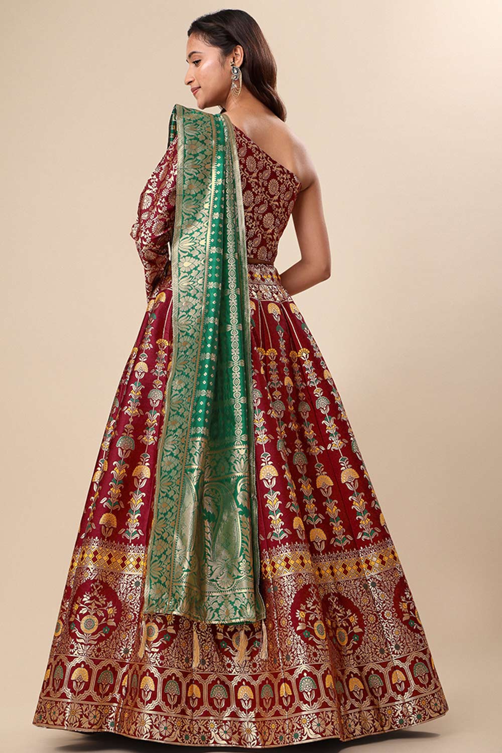 Maroon Jacquard Woven Lehenga Choli