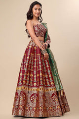 Maroon Jacquard Woven Lehenga Choli