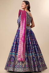 Navy Blue Jacquard Woven Lehenga Choli