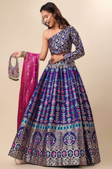 Navy Blue Jacquard Woven Lehenga Choli