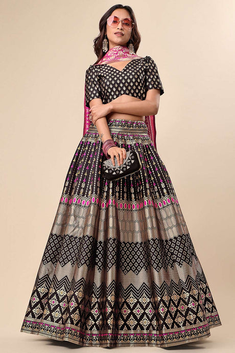 Black Jacquard Woven Lehenga Choli