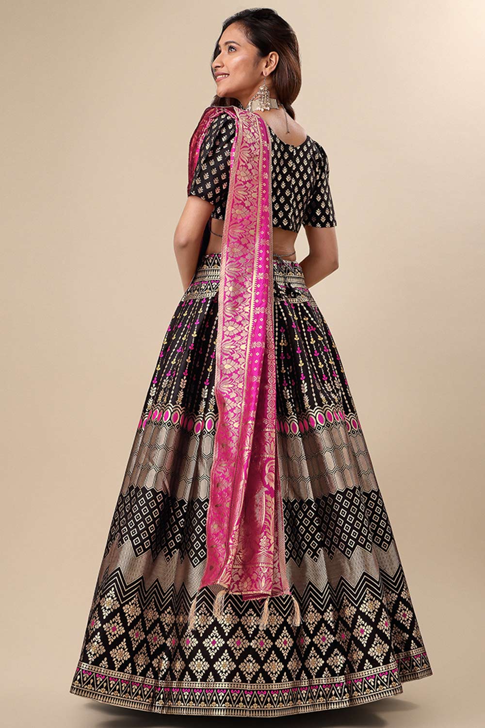 Black Jacquard Woven Lehenga Choli