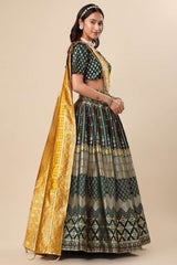 Dark Green Jacquard Woven Lehenga Choli